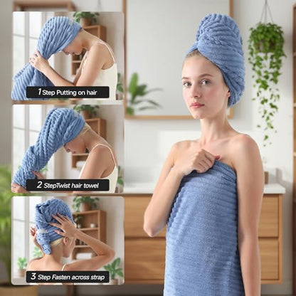 REDKISS Blue Bath Towels Set 8 Piece - Microfiber Bathroom Towels of 8 Large, Highly Absorbent Bath Towel, Soft Shower Towel for Bathroom, Hotel 2 Bath Sheet 2 Hand 2 Washcloths 2 Hair Towel Wrap