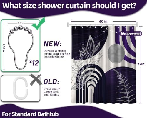 Dark Purple and Grey Shower Curtain, 60X72 in, Mid Century Modern Plum