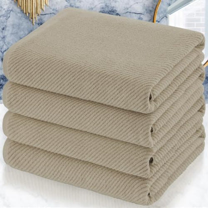 VOOVA & MOVAS Bath Towels 4PC, 100% Cotton, 30x56 in, Dark Beige
