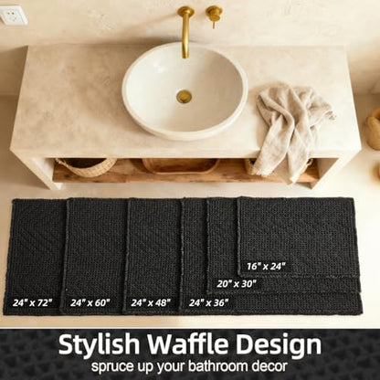 Sunfly Long Black Bathroom Rug, Waffle Bath Mat Non-Slip Washable Super Absorbent Quick Dry, Boho Farmhouse Bathroom Runner Decor 24"x72" Black