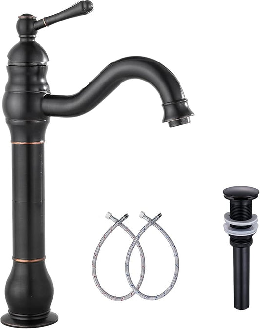 GGStudy 360° Swivel Single Handle One Hole Bathroom Vessel Sink Faucet Matching Pop Up Drain Without Overflow Oil Rubbed Bronze