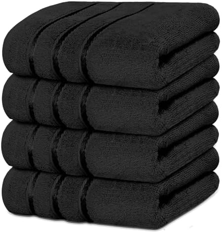 Luxury Hand Towels for Bathroom Set of 4 (16 x 28 Inch) Soft & Absorbent 600GSM Ring Spun Cotton Hand Towel Sets for Bathroom, Gym, Hotel and Spa - Viscose Stripe