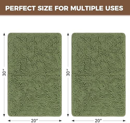 Bcoimo Bath Rugs Mat Set,2 Piece Non Slip Chenille Bath Sage Bathroom Sets