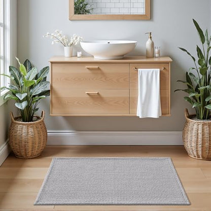 DEXI Chenille Bath Mat 24x16, Soft Absorbent Bathroom Rugs, Light Grey