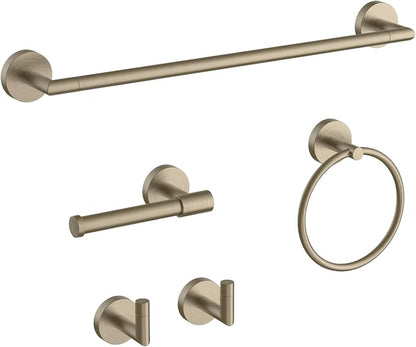LAKETON Collection, 5-Piece Bathroom Hardware Accessories Set, Towel Ring, Adjustable Expandable Towel Bar, Two Towel and Robe Hook, Toilet Paper Holder, Wall Mounted, Satin Nickel