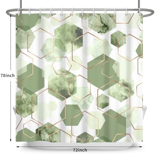 deFouliao Light Green Shower Curtain Geometric Grid Ink Green Modern Abstract Bathroom Shower Curtain Sets Waterproof Fabric for Home Hotel Bathtub Art Decor, with Hooks, 72x78 Inch