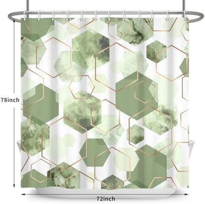 deFouliao Light Green Shower Curtain Geometric Grid Ink Green Modern Abstract Bathroom Shower Curtain Sets Waterproof Fabric for Home Hotel Bathtub Art Decor, with Hooks, 72x78 Inch