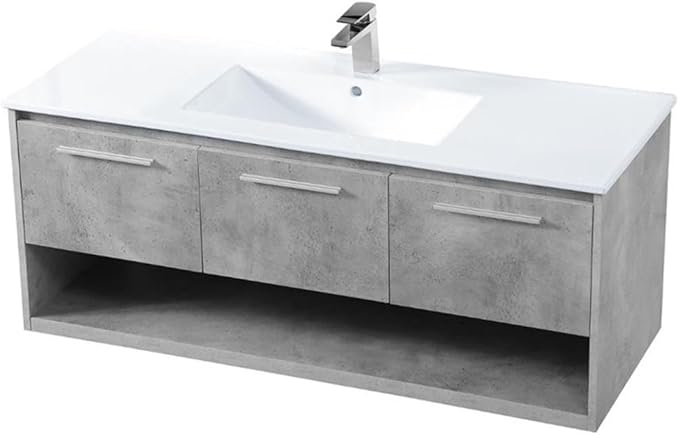 Elegant Decor Kasper 48" Single Porcelain Top Floating Bathroom Vanity in Gray