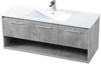Elegant Decor Kasper 48" Single Porcelain Top Floating Bathroom Vanity in Gray