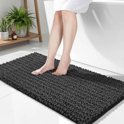 Disolla Dark Grey Bathroom Rug 24x44 Inch - Thick Chenille Bath Mat, Large Shaggy Plush Absorbent Rug, Non-Slip Machine Washable Floor Mat for Double Vanity