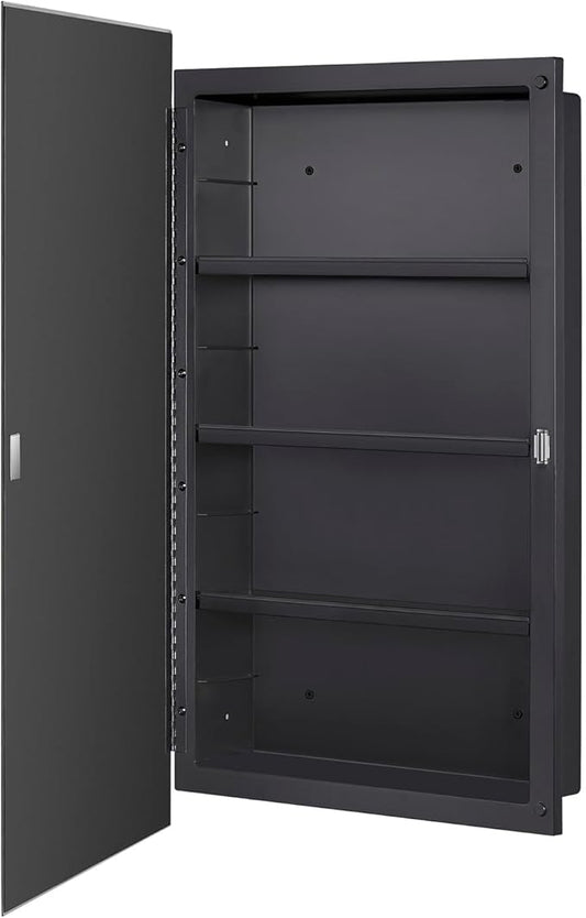 Black Plastic Medicine Mirror Cabinet for Bathroom with 18 x 28 inch Beveled Edge Mirror, Recessed and Surface Mount
