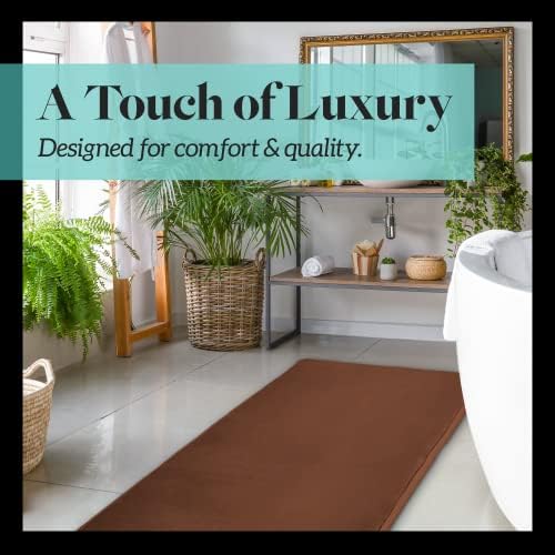 Memory Foam Bath Mat Non Slip Absorbent Super Cozy Velvet Bathroom Rug Carpet (24 inches X 48 inches, Brown)