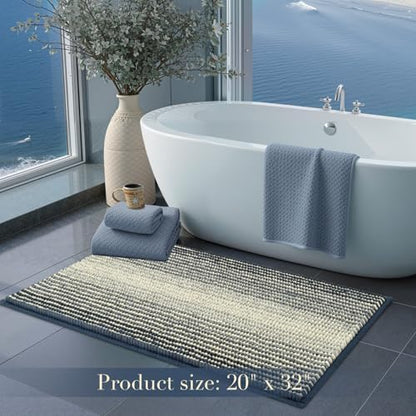 BSICPRO Bathroom Rugs, 20x32 Chenille Bath Mats, Haze Blue