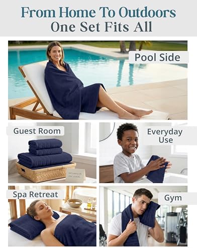 Casa Platino Bath Towel Set 100% Cotton 24 Piece Soft Absorbent - Navy