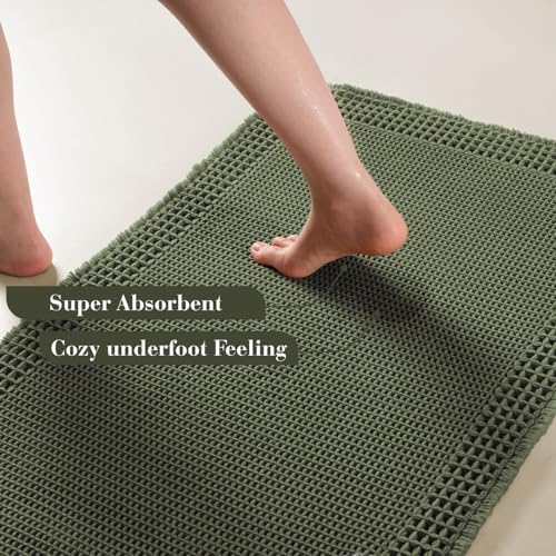 RESARE Waffle Bath Mat for Bathroom, Non Slip Bathroom Rugs 20"x32" Green