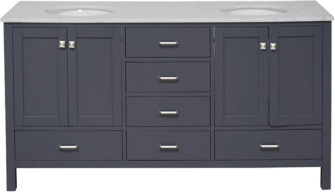 Horizon 72-inch Double Bathroom Vanity (Engineered Carrara/Marine Gray): Includes Marine Gray Cabinet with Engineered Carrara Countertop and White Ceramic Sinks