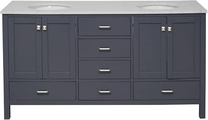 Horizon 72-inch Double Bathroom Vanity (Engineered Carrara/Marine Gray): Includes Marine Gray Cabinet with Engineered Carrara Countertop and White Ceramic Sinks