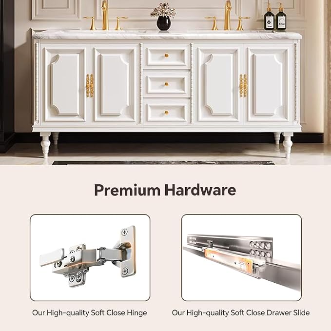 Bathroom Vanity with Single/Double Sink,Smart Defogging Mirror and Cabinet,48-92IN French Elegant Style Solid Wood Floor Standing Vanity