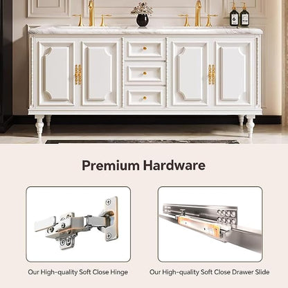 Bathroom Vanity with Single/Double Sink,Smart Defogging Mirror and Cabinet,48-92IN French Elegant Style Solid Wood Floor Standing Vanity
