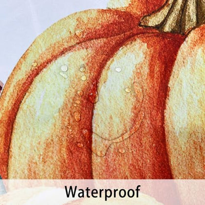 Fall Shower Curtains for Bathroom, Thanksgiving Pumpkins Autumn Eucalyptus Leaves Shower Curtain Set with Hooks, Blue Orange Waterproof Fabric Fall Bathroom Decor Accessories, 72 x 78 Inch