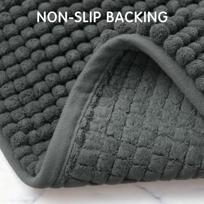 SUBRTEX Bathroom Rugs, 24" x 60" Chenille Bath Rug Soft Short Plush Bath Mat Soft Shower Mat Water Absorbent Shower Mat Quick Dry Machine Washable, Gray