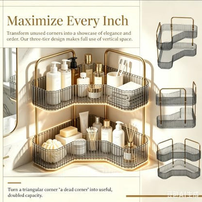 2-Tier Corner Bathroom Organizer, Skincare Vanity Counter Shelf Grey