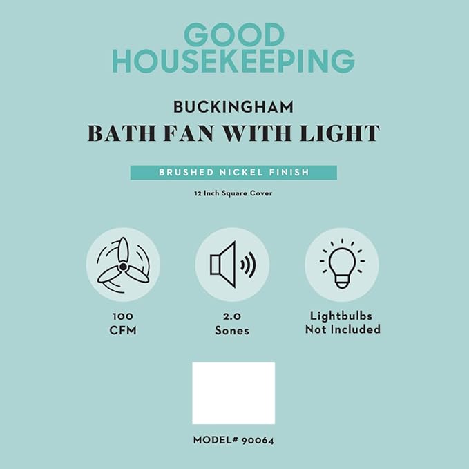 Good Housekeeping 90064 Buckingham Decorative Bathroom Ventilation Exhaust Fan with Light and Nightlight, Medium, Brushed Nickel