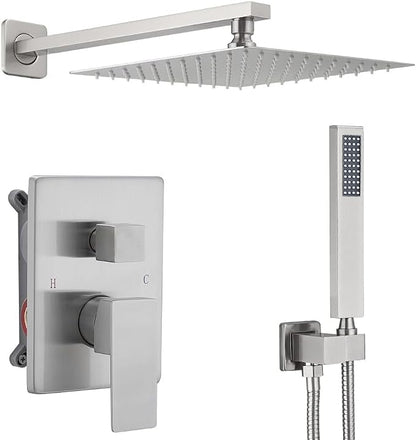Brushed Bathroom Luxury Rain Mixer Combo Set Wall Mounted Rainfall Shower Head System, Shower Head System Shower Faucet Rough-in Valve Body and Trim Included
