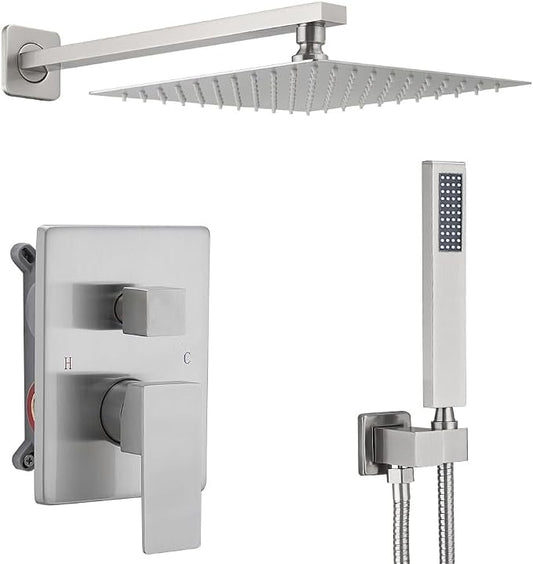 Brushed Bathroom Luxury Rain Mixer Combo Set Wall Mounted Rainfall Shower Head System, Shower Head System Shower Faucet Rough-in Valve Body and Trim Included