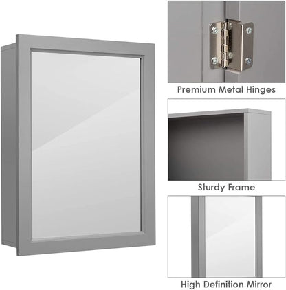 LDAILY LUARANE Bathroom Medicine Cabinet with Mirror, Wall Mounted Mirror Cabinet with Adjustable Shelf, Storage Organizer Cabinet for Bathroom Room Living Room Entryway (Grey)
