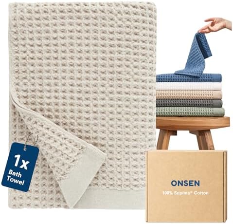 ONSEN Supima® Waffle Bath Towel, Large, Quick Dry Lint Free 100% USA Cotton, Lightweight Absorbent Bath Towel, 31x57 in (Oatmeal, 1x Bath Towel)