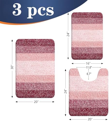 OLANLY Microfiber Bathroom Rugs Sets 3 Piece, 30"x20"+24"x16"+24"x20"