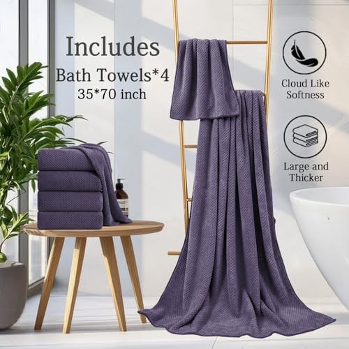 Extra Large Bath Towels Set 35x70 Inches - Purple Luxury 600 GSM Oversized Bath Sheet Towel,Ultra Soft Microfiber - Quick Dry,Highly Absorbent Shower Towels Spa Hotel Bathroom Towel Set (4-Pack)