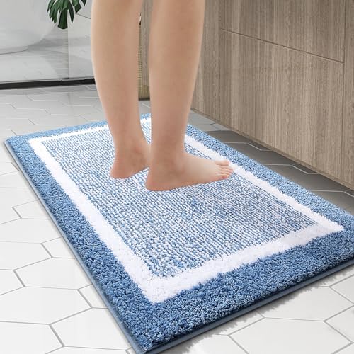 OLANLY Bathroom Runner Rugs 47x20, Long Bath Mats for Bathroom Floor, Blue