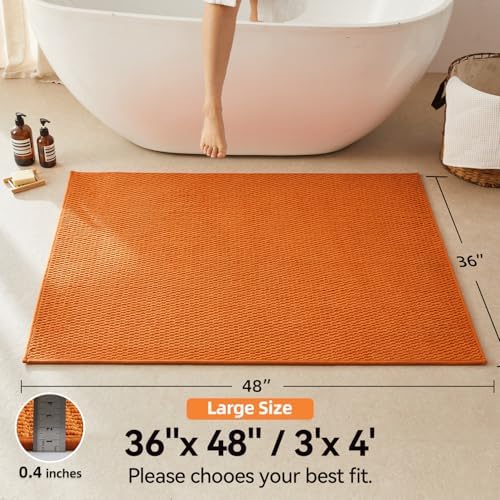 Triohero Large Bathroom Rugs Non Slip Washable Bath Rugs Super Absorbent Bathroom Rug Thin Quick Dry Low Pile Bath Mats, Orange 36"x48"