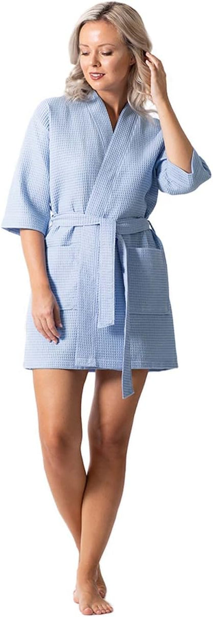 Lightweight Waffle Knit Bath, Spa & Bridesmaids Kimono Short Robes for Women - Quick Dry & Soft