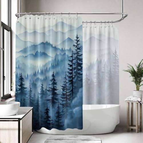 Navy Blue Forest Extra Wide Shower Curtain, 108X72 in for Clawfoot Tub