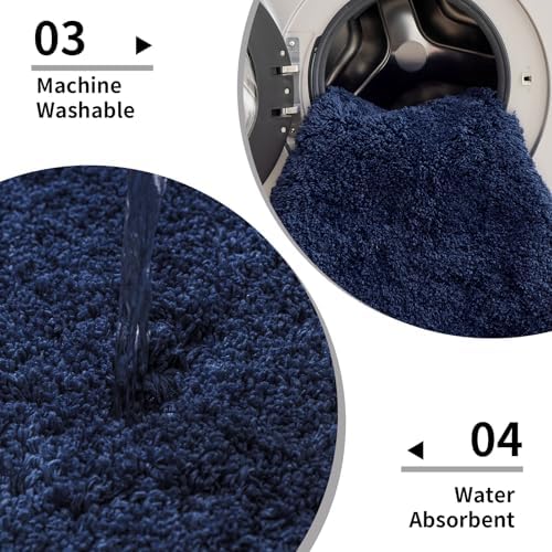 Disolla Navy Bathroom Rug 20x32 - Non-Slip Plush Thick Bath Mat, Highly Absorbent & Ultra Soft Fluffy Floor Mat, Machine Washable for Shower and Tub