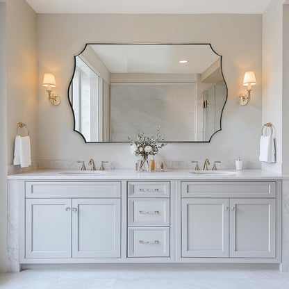ANDY STAR 30x48 Inch Large Bathroom Mirror, Brushed Nickel Asymmetrical Mirror, Modern Rectangle Mirror with Unique Wavy Design, Premium Stainless Steel Metal, Wall-Mounted Vertically/Horizontally