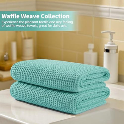 MICROFI Microfiber Waffle Bath Towels, 4 Pieces, Soft, Absorbent, Fast Drying, Lint Free 430 GSM (27''x55''/68.58 cm x139.7 cm)