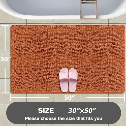 Bathroom Rugs 30 x 50 Inch – Extra Large Bath Mat | Absorbent and Washable Thick Chenille Bath Rugs Non-Slip Runner Rug for Bathroom, Shower, Tub(Burnt Orange)