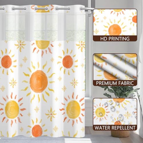 No Hook Shower Curtain for Kids with Snap-in Liner 71x74 Inch