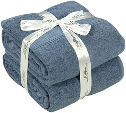 HILLFAIR 100% Cotton 2 Pc XXL Oversized Bath Towel Set 40"x 80" - Blue