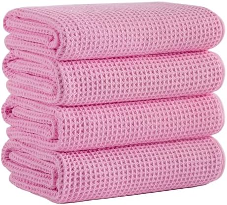 Microfiber Waffle Bath Towels, 4 Pieces, Soft, Absorbent, Fast Drying, Lint Free 430 GSM (27''x55''/68.58 cm x139.7 cm)