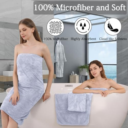 8-Piece Bath Towels Set,2 Oversized Bath Sheet,2 Hand Towels and 4 Washcloths - 600 GSM Soft Microfiber Highly Absorbent Quick Dry Shower Towel Collection for Bathroom Hotel and Spa,Light Purple