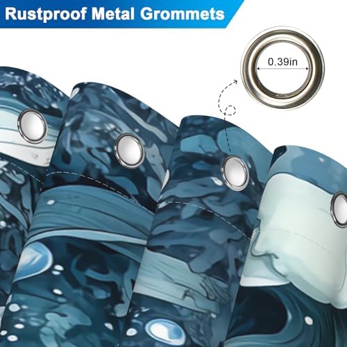 Deep Blue Bathroom Shower Curtain with 12 Hooks, Underwater Starfish Ocean Shower Curtain with Metal Grommets & Weighted Hem, Machine Washable Waterproof Shower Curtains for Bathroom, 72x72 Inches