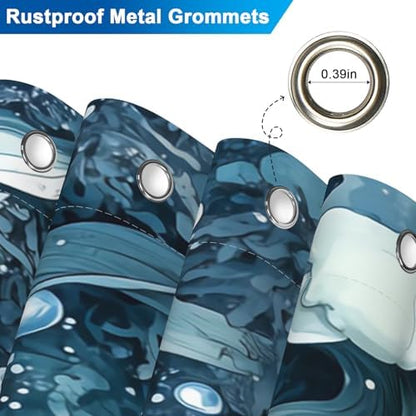 Deep Blue Bathroom Shower Curtain with 12 Hooks, Underwater Starfish Ocean Shower Curtain with Metal Grommets & Weighted Hem, Machine Washable Waterproof Shower Curtains for Bathroom, 72x72 Inches