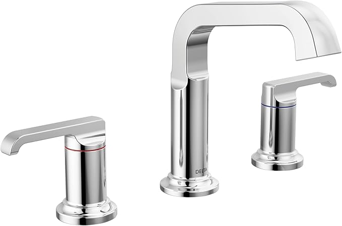 Delta Faucet Tetra Chrome Widespread Bathroom Faucet 3 Hole, Chrome Bathroom Faucet for Bathroom Sink, Bathroom Sink Faucet, Diamond Seal Technology, Metal Drain Assembly, Lumicoat Chrome 35589-PR-DST