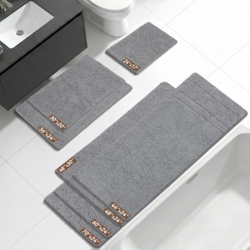 Bcoimo 48x30 Chenille Bath Mat – Non-Slip with Backing Bath Rug Ultra-Absorbent and Machine Washable Bathroom Mat Quick-Dry Design. Ideal for Bathroom Shower and Tub Areas