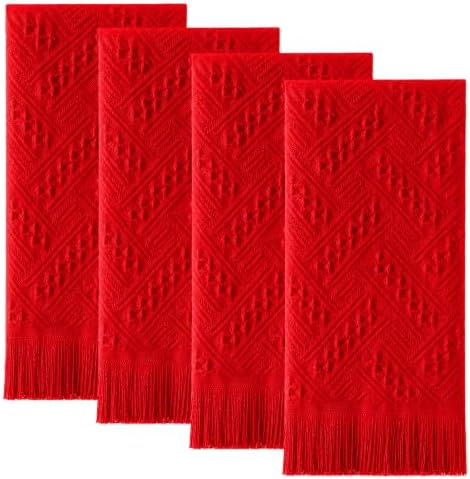 HunnmingRe 4 Pack Boho Hand Towel for Kitchen, Red